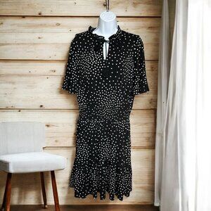 Gabby Skye Womens Dress Size 8 Black White Polka Dot Smocked Waist Tiered Hem